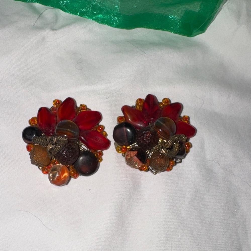Elegant Red and Orange Beaded Earrings